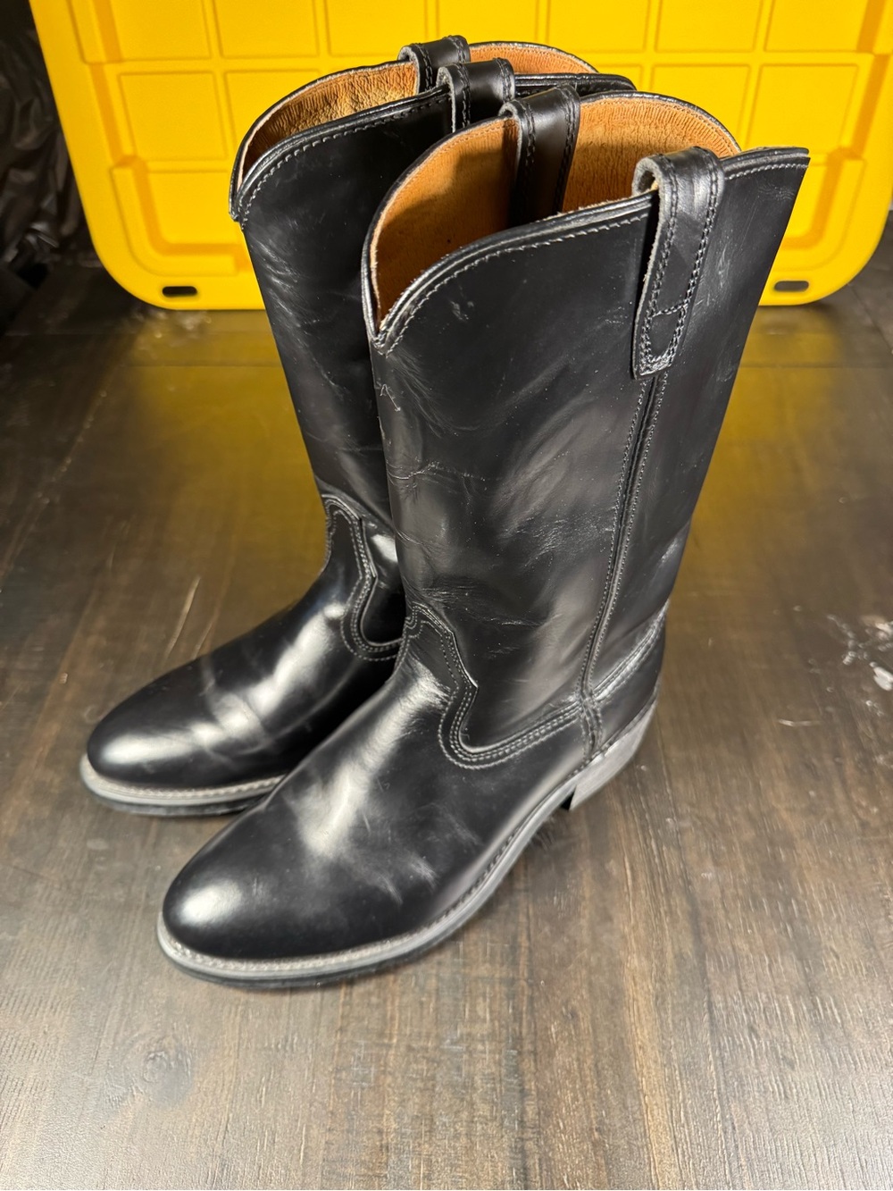 Vintage Bates Floataways Black Leather Roper Boots USA Made Men's 9 EE